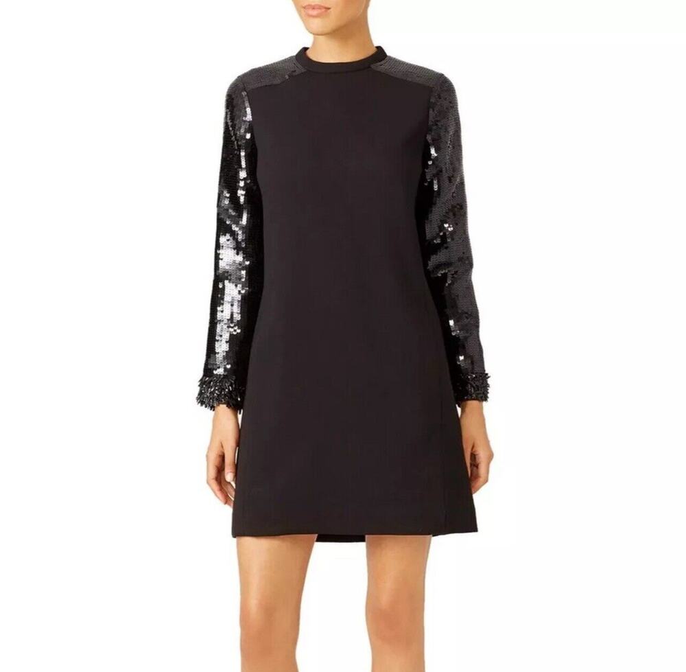 Jill Stuart Dress Size 4 Black Long Sequined Sleeves Holiday Party Cocktail NYE